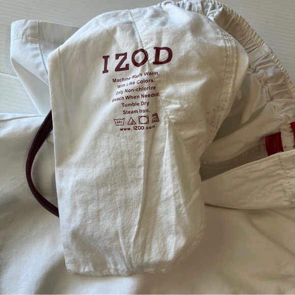 IZOD Flat Front Elasticized Waist Drawstring Red Label Shorts White Medium 32” - Picture 11 of 11